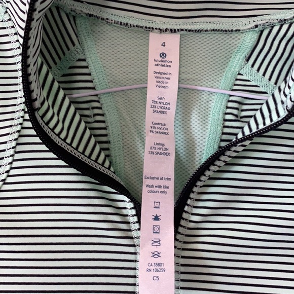 Lululemon Half Zip Sweatshirt. Size 4. Light green with black stripes. - Picture 2 of 9